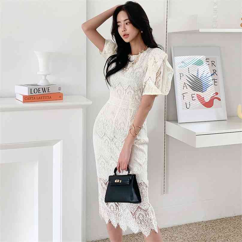 White Lace tight Dress korean ladies Sexy Hollow out Party Midi Dresses for women 210602
White Lace tight Dress korean ladies Sexy Hollow out Party Midi Dresses for women 210602