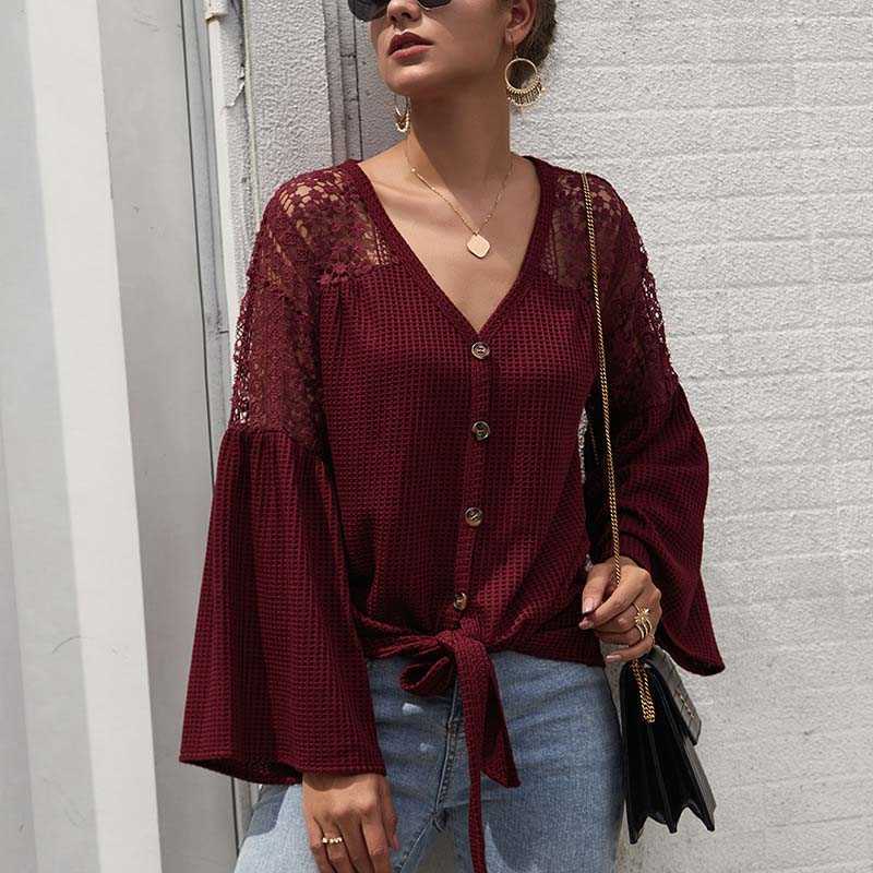 Elegant Spring Autumn Women Blouse Sexy V-Neck Flare Sleeve Lace Patchwork Hollow Out Bandage Button Shirts W616 210526, Sky blue
Elegant Spring Autumn Women Blouse Sexy V-Neck Flare Sleeve Lace Patchwork Hollow Out Bandage Button Shirts W616 210526, Sky blue