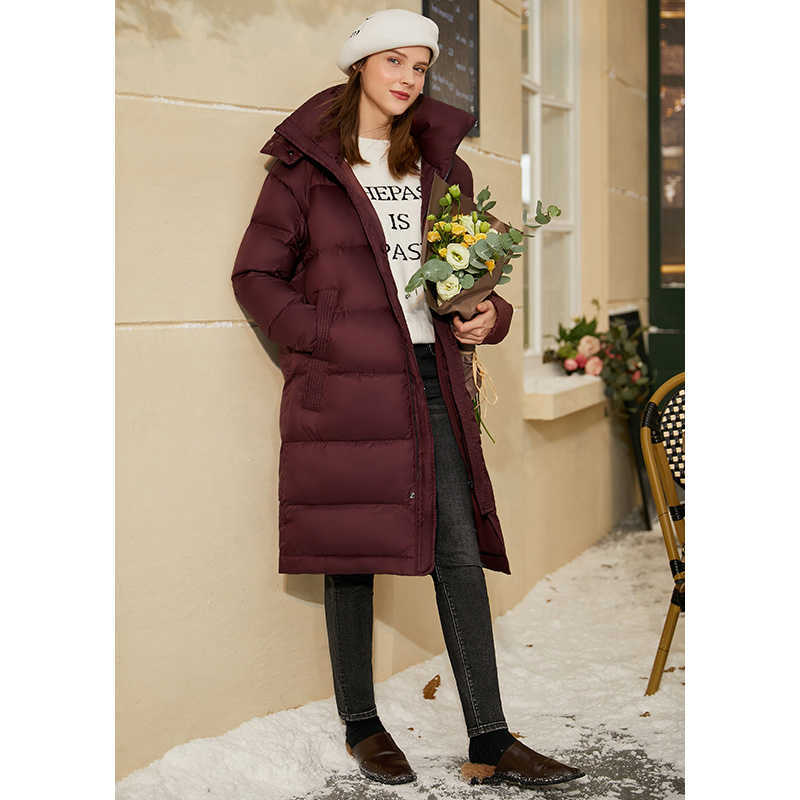 Minimalism Winter Women's Down Jacket Fashion Coat Women 90%White Duck Hooded Solid Calflength 12040396 210527