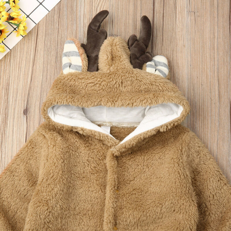 0-18M Autumn Winter born Infant Baby Girls Boys Romper Christmas Deer Jumpsuit Warm Plush Long Sleeve Clothes 210515
