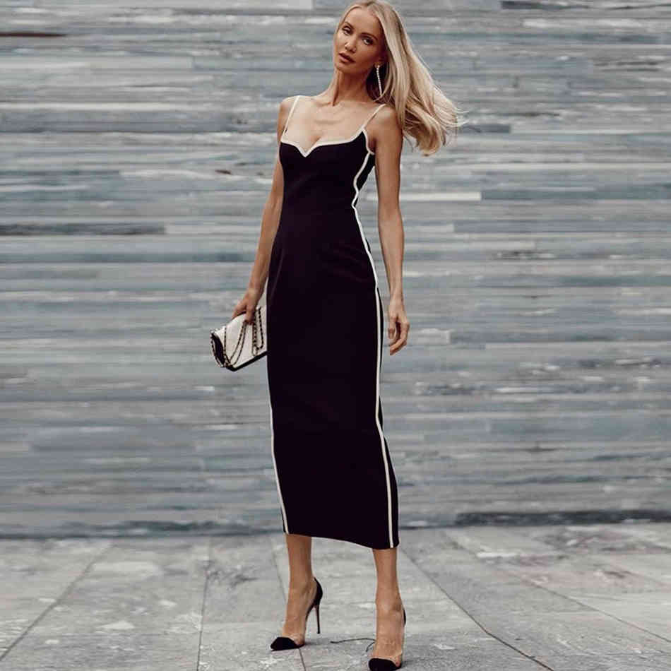 Free Elegant Women Bandage Dress Black Sexy Spaghetti Sleeveless Bodycon Long Club Party Vestidos 210524