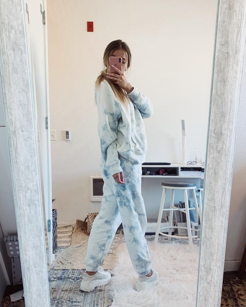 Women Sets Dye Gradient Printing Sweat Suits Loose Casual Sweatsuits Home Wear Two Piece Set Top And Pants 210513