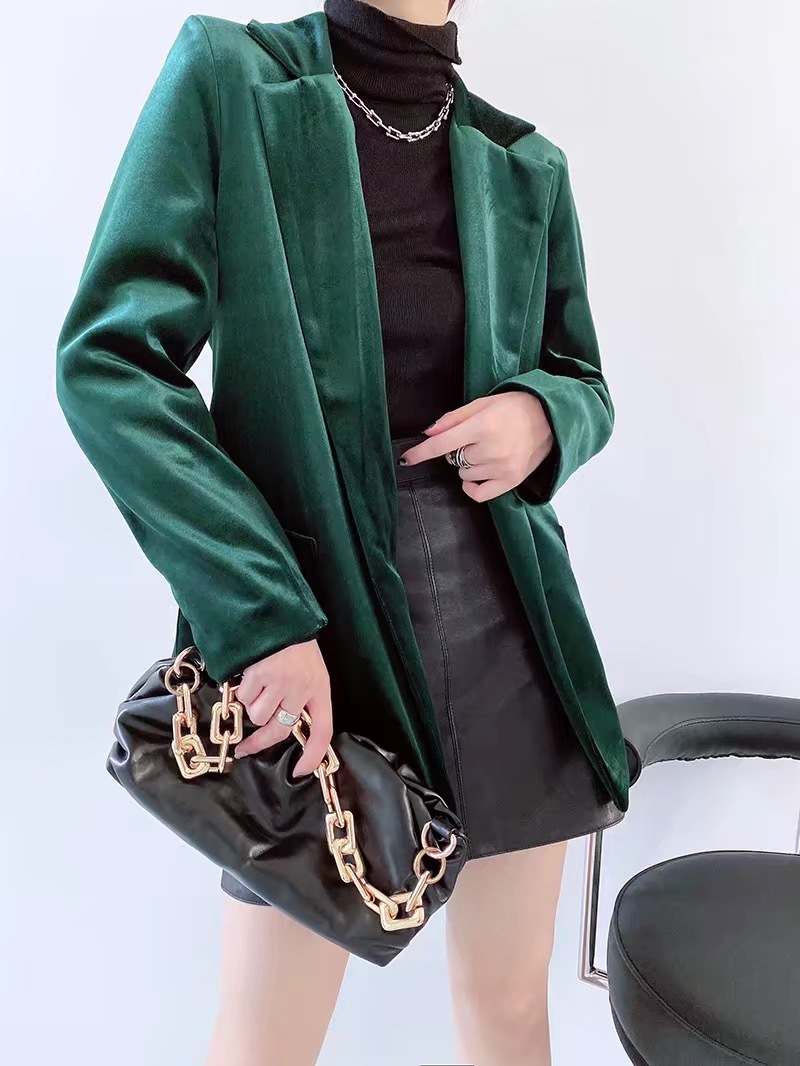 Autumn Winter Tie Bow Velvet Blazer CHIC Women Velour Mid Long Office Lady Suit OL Coat Outwear 210429