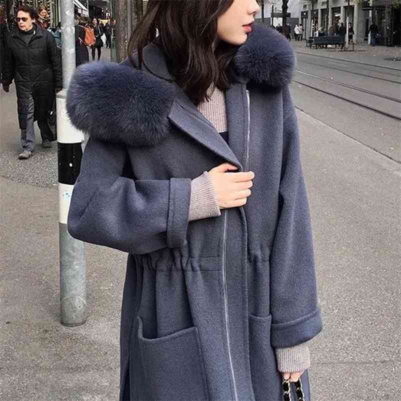 Winter Women Solid Fur Collar Long Sleeve Woolen Coats Hooded Zipper Thick Warm Outerwears Ladys Pocket Streetwear 210517, Black
Winter Women Solid Fur Collar Long Sleeve Woolen Coats Hooded Zipper Thick Warm Outerwears Ladys Pocket Streetwear 210517, Black