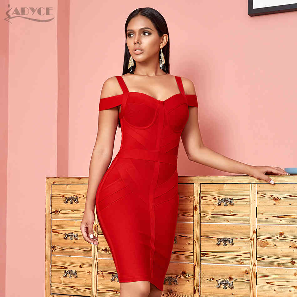 Off Shoulder Sleeveless Bodycon Bandage Dress For Women Sexy Red Spaghetti Strap Club Celebrity Evening Party 210423