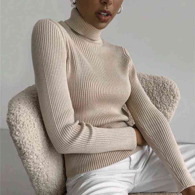 Basic Turtleneck Women Sweaters Autumn Winter Thick Warm Pullover Slim Tops Ribbed Knitted Sweater Jumper Soft Pull Female 211109