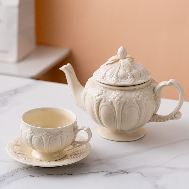 Milky Embossed Ceramic Pot Coffee Cup Saucer Creative European Afternoon Tea Teapot Teacup Simple White Porcelain от DHgate WW