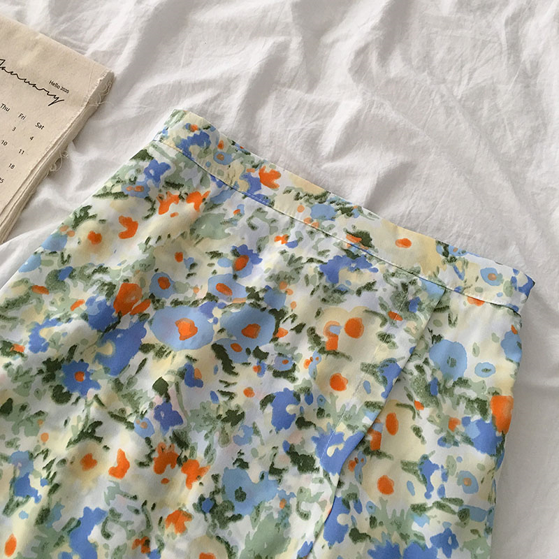 High Waist A-line Skirts Womens korean style Summer Autumn Vintage Midi Woman Print Floral Elegant Long Skirt 9945 210512