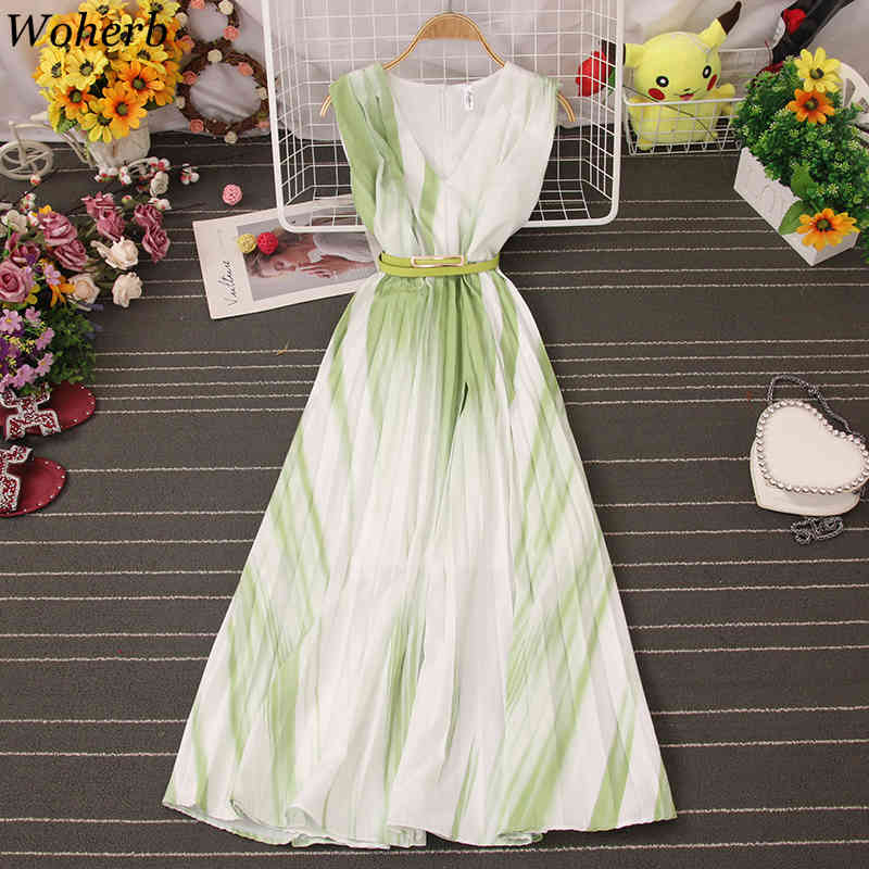 Striped Dress Female Summer Robe V Neck Slim Temperament Ladies Vestidos Fashion High Waist Elegant Dresses 4i351 210519