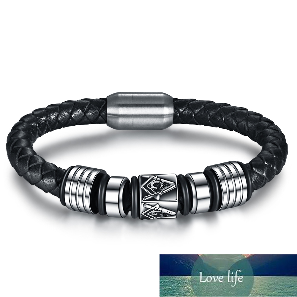 New Super Cool Men Magnetic Buckle Genuine Leather Bracelet Stainless Steel Masonic Bracelets Men Jewelry Factory price expert design Quality Latest S