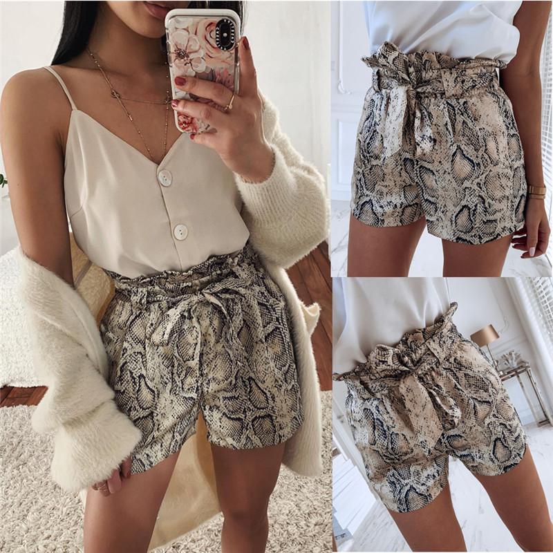 Hirigin S Women High Waist Tie Belt Dungaree Shorts Ladies Summer Trousers Pants Snake Skin Print Drop Women's