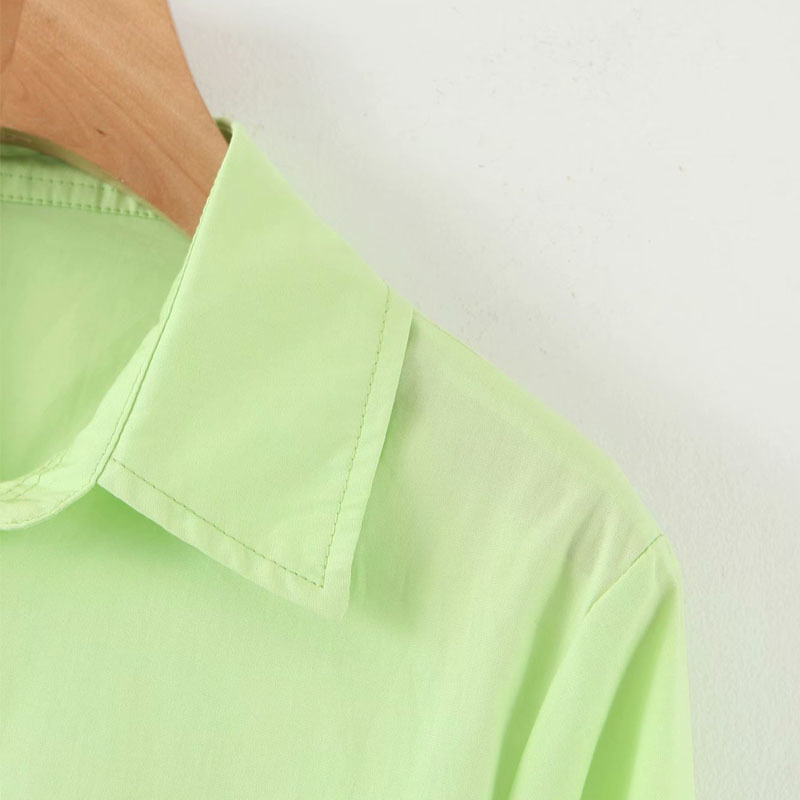 Harajuku Lapel Long-sleeved Pocket Single-breasted Fluorescent Green Chic Women's Shirt Versatile Hit Color Female Shirt Tops 210507