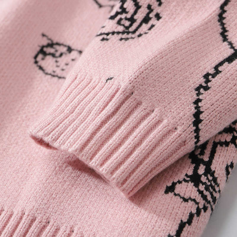 Aolamegs Men Sweater Cartoon Cute Rabbit Strawberry knitted Pullover Sweaters Couple O-Neck Casual Soft College Style Streetwear 211008