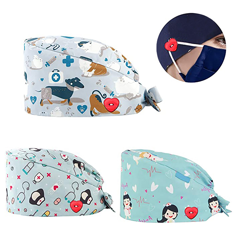 

Cartoon Pattern Medical Scrub Hat Hospital Doctor Work Caps Health Worker Cap Pet Clinic Nurse Beautician Nursing Hats, Customize