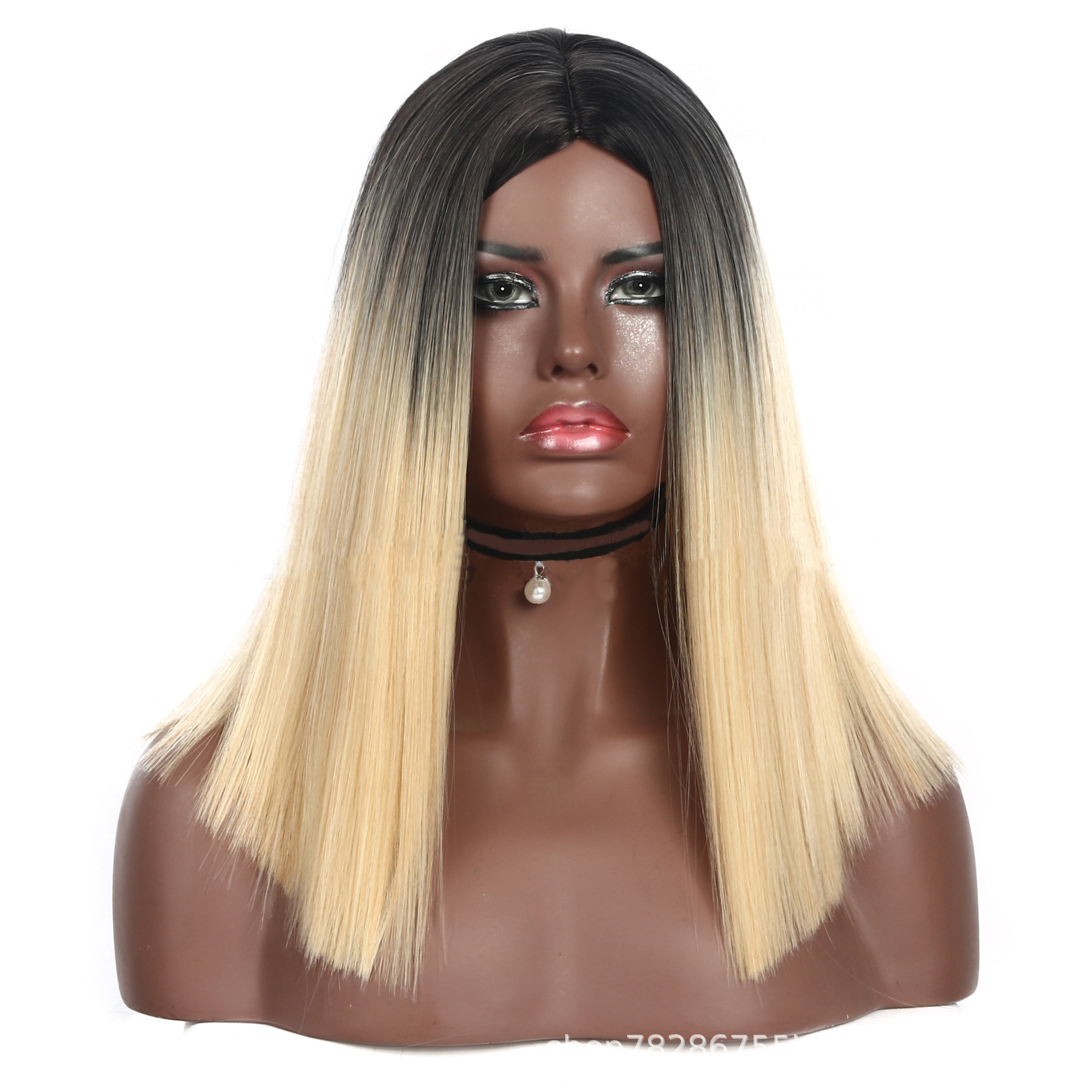 Beautiful Long Straight light Green Ombre High Temperature Hair Wig for Women free shiping