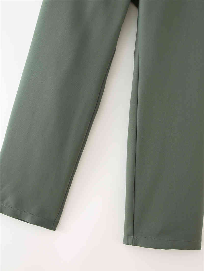 elegant women ankle length trousers fashion ladies stylish elastic waist pants female vintage green straight 210430