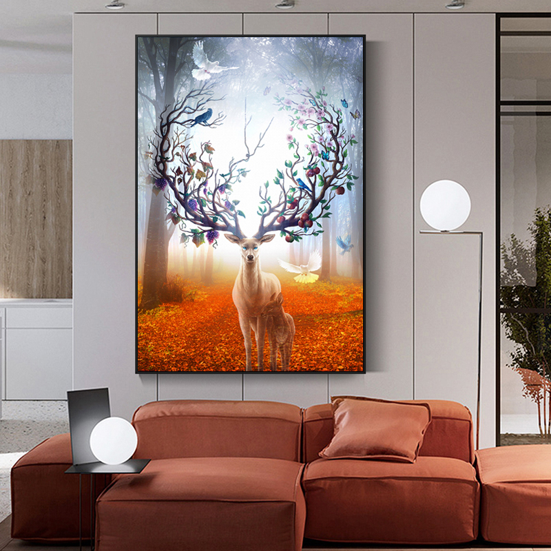 Deer Mother And Son Poster Animal In The Forest Tree Wall Art For Living Room Decorative Pictures Canvas Prints