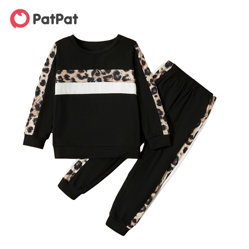 Arrival Speing and Autumn 2-piece Baby Toddler Leopard Stripe Pullover Pants Set Children Clothing 210528
