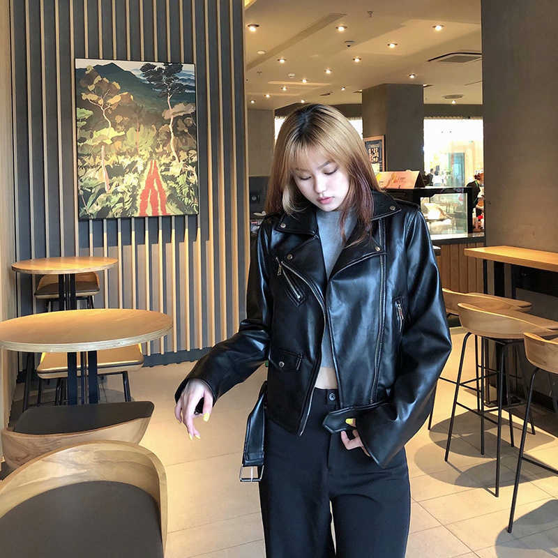 DEAT Women Personality Shorts Streetwear Leather Jacket Long Sleeve Fashion Temperament Autumn Winter 11D1948 210709