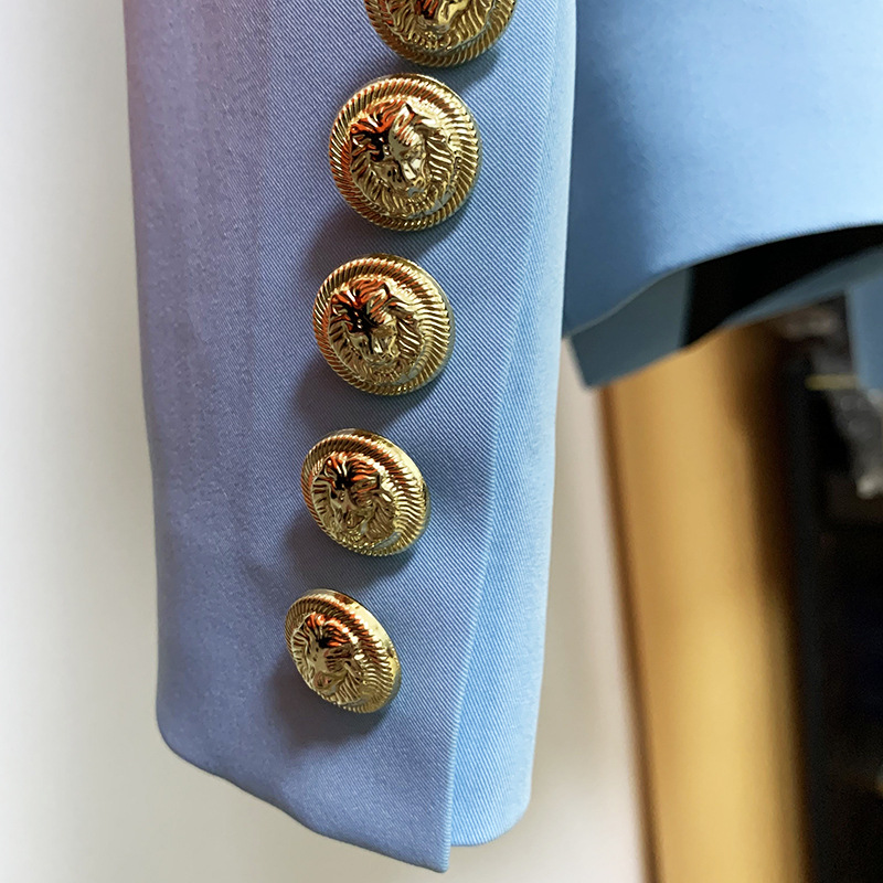 Classic Style Top Quality Original Design Women's Double-Breasted Blazer Baby Blue Slim Jacket Metal Buckles Blazers Composite Suit Fabric Coat O