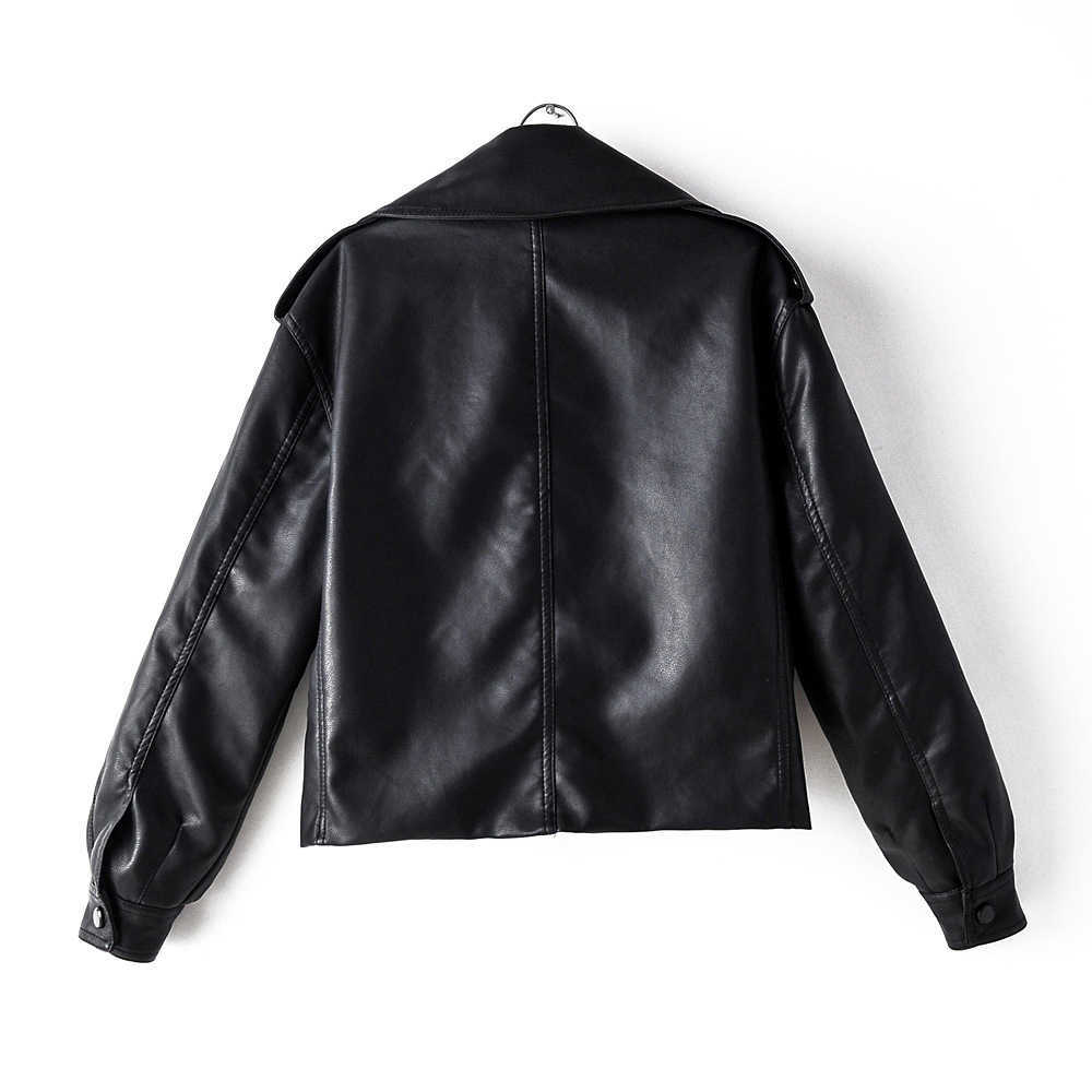 Spring Autumn Leather Jacket Women Faux PU Motorcycle Leather Jacket Coat Biker Red White Coat Turn Down Collar Loose Clothing 210908