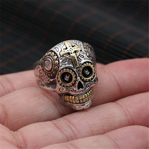High quality 925 sterling silver skull mask band rings two tones American Europe antique handmade designer punk gothic Luxury jewelry accessories gift