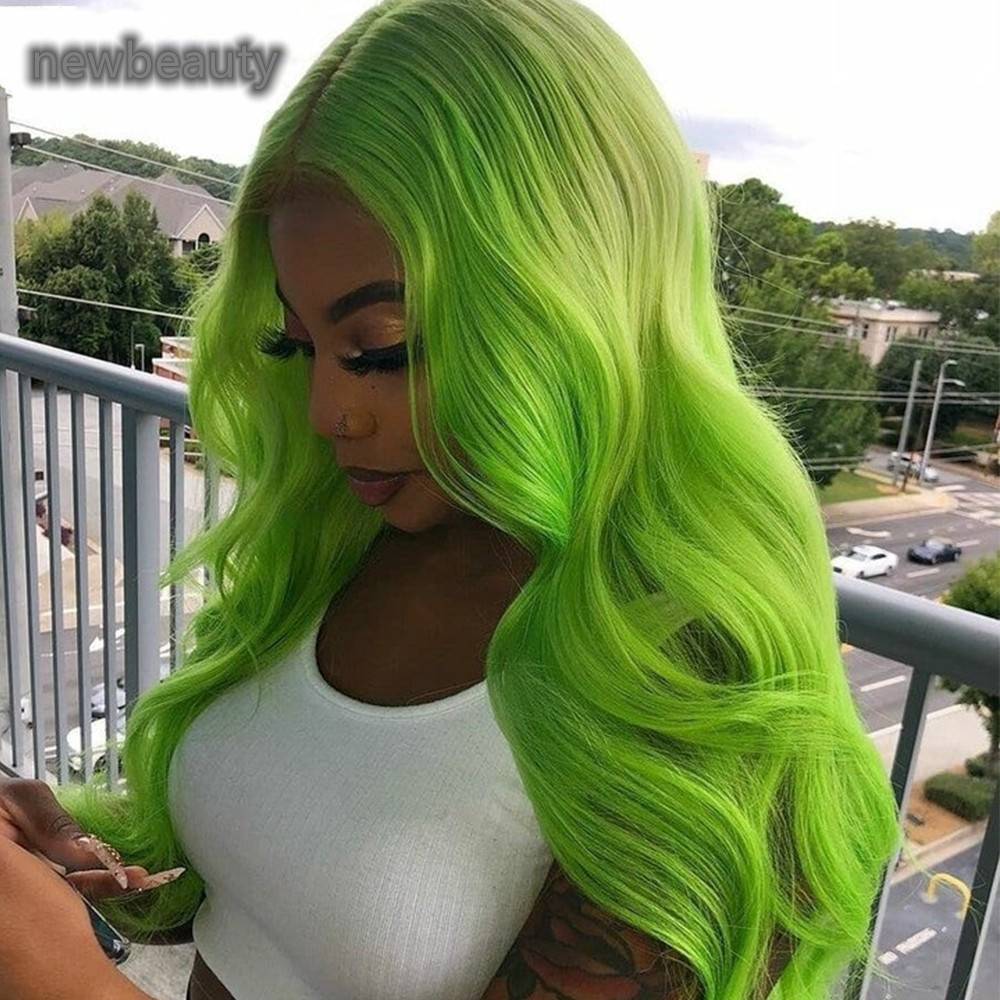Fashion Long Wavy Green Color Synthetic Lace Front Wigs For Woman Heat Resistant Fiber Cosplay Party Wig