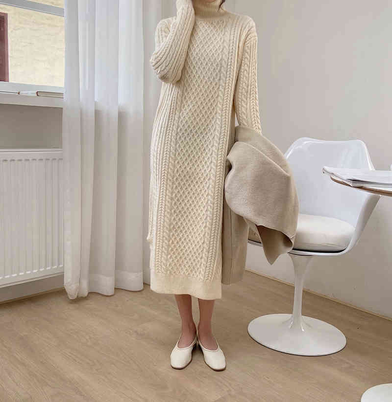 ~ twist knitted half high collar dress in fall / winter 210515