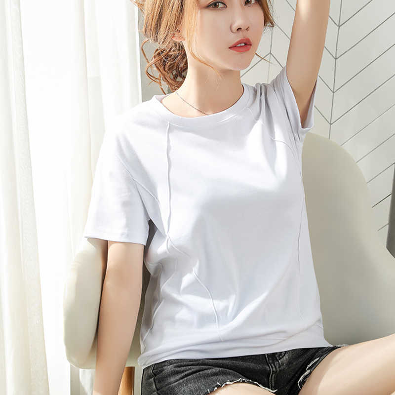Cotton T Shirt Women Patchwork Korean Clothes Short Sleeve Summer Tops Vogue T- Female Plus Size Tee Femme 210615Z