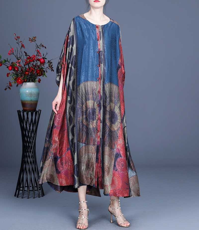 Summer Korean Fashion Products Casual Loose Dress Elegant Temperament Printing Irregular Color Matching Retro 210615Z