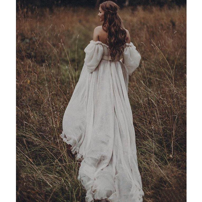 Off The Shoulder Princess Dress Sweetheart Appliqued Puff Sleeves Bride Dresses A-Line Backless Boho Wedding Gown Free shipping Free