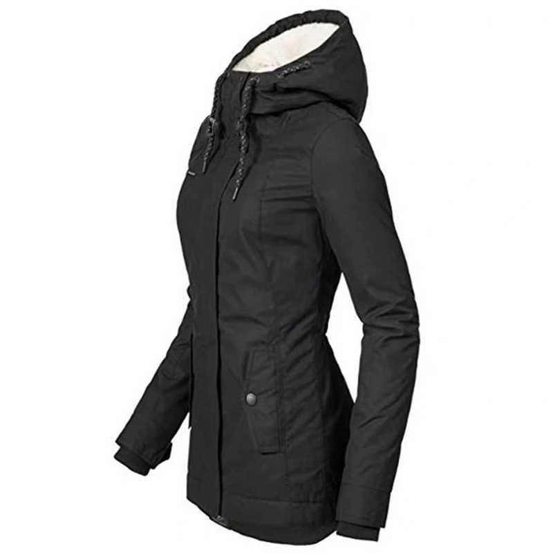 Cotton Padded Jacket Black Women Solid Hood Fur Warm Winter Coat Plus Size S-4Xl Office Ladies Retro Causal Loose Parkas Outwear 211018