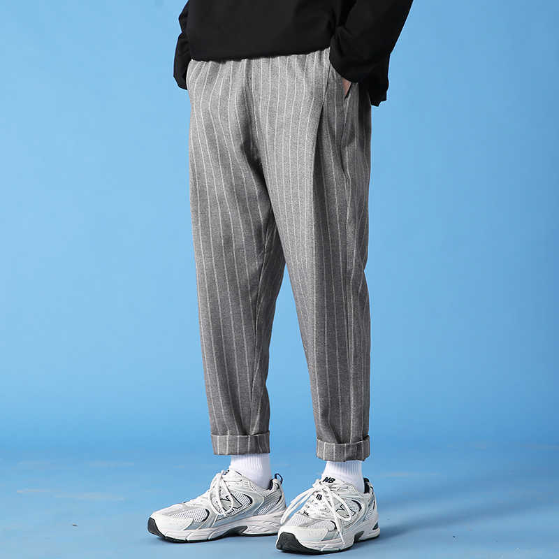 Japanese stripe Plaid Pants Men's Autumn Fashion Retro Casual Pants Men Streetwear Wild Loose Drawstring Male Harem Pants 211108