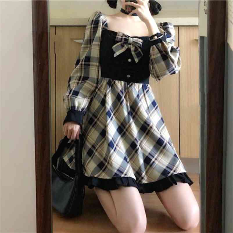 Gothic Lolita Dress Women Plaid Kawaii Bow Party Mini Ruffles Vintage Japan Korean Sweet Women' Autumn 210519, Blue dress
Gothic Lolita Dress Women Plaid Kawaii Bow Party Mini Ruffles Vintage Japan Korean Sweet Women' Autumn 210519, Blue dress