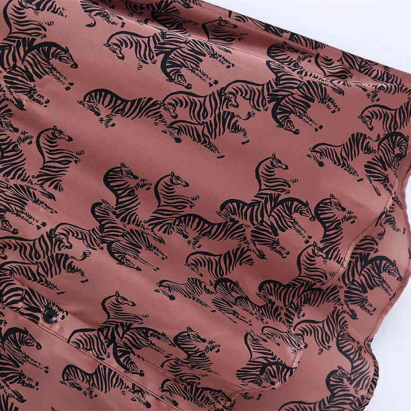 Casual Woman Loose Zebra Print Satin Belt Shirt Long Dress Spring Fashion Ladies Soft Dresses Female Elegant 210515