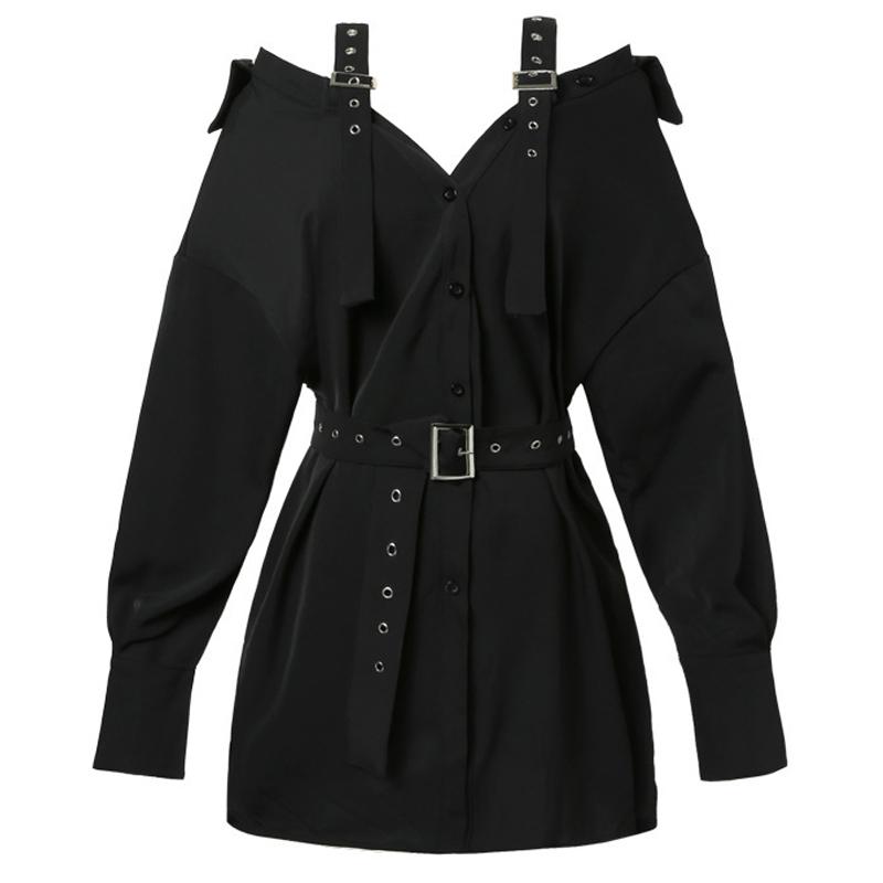 Casual Dresses 2021 Black Sexy Gothic Shirt Dress With Belt Punk Style Mini Strap Autumn Female Club Wear Party Off Shoulder Streetwear
Casual Dresses 2021 Black Sexy Gothic Shirt Dress With Belt Punk Style Mini Strap Autumn Female Club Wear Party Off Shoulder Streetwear