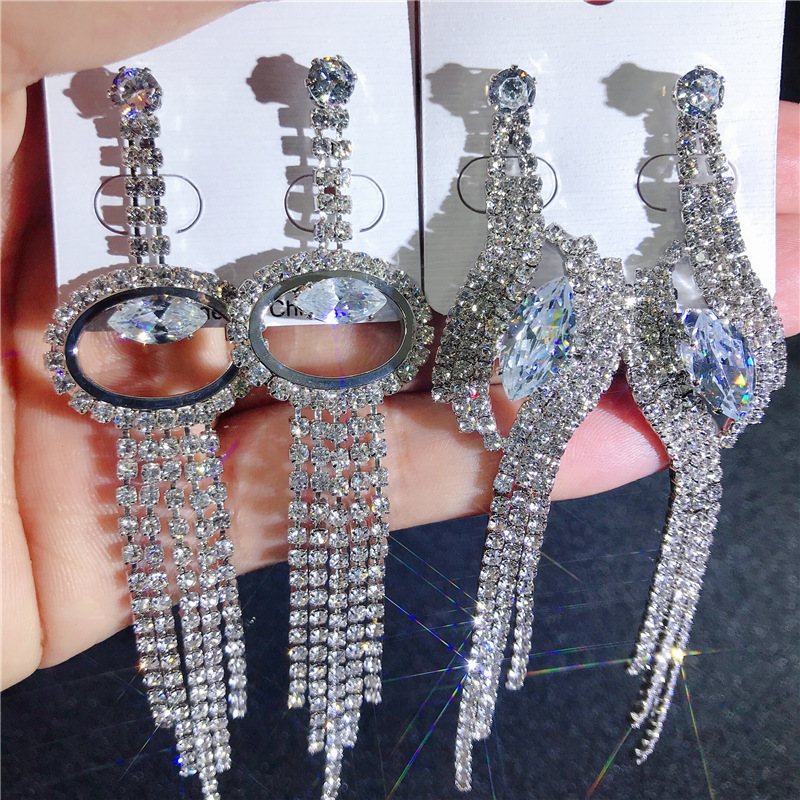 Iced Out Earrings Rhinestone Tassel Drop Dangles Bling Cubic Zirconia Star Flower Design Women Fashion Jewelry Wedding Party Street Hypoallergenic Cha