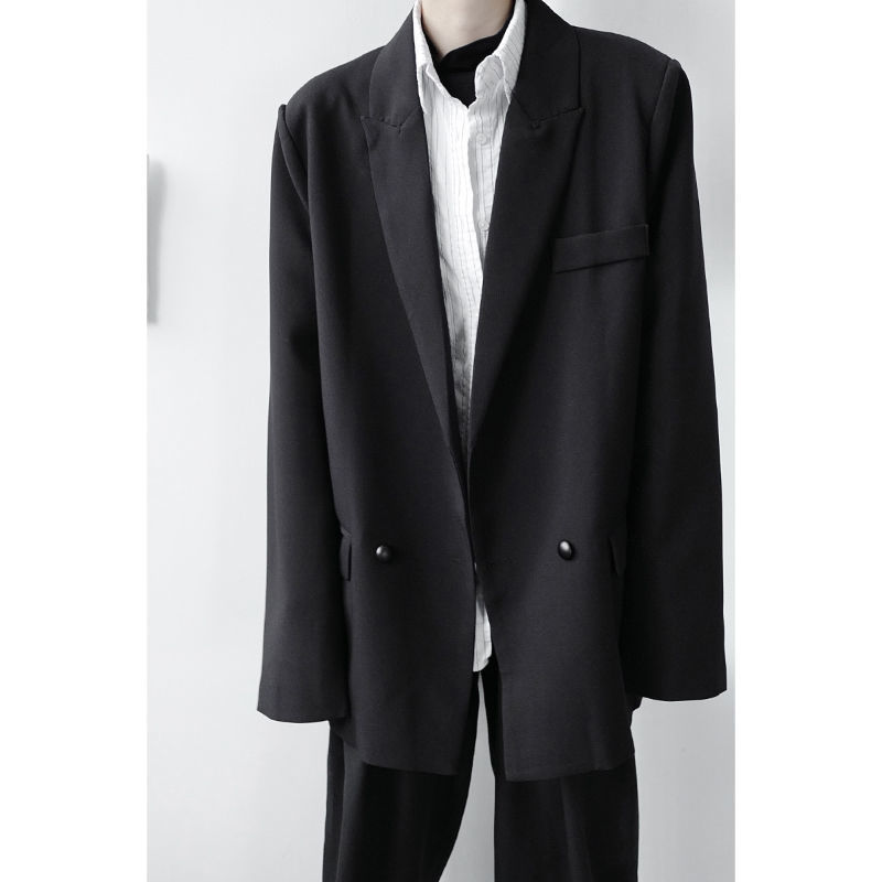 IEFB Men's Wear Spring Oversize Loose Double Breasted Blazers Fashion Loose Black White Big Size Suit Coat Male 9Y4025 210524