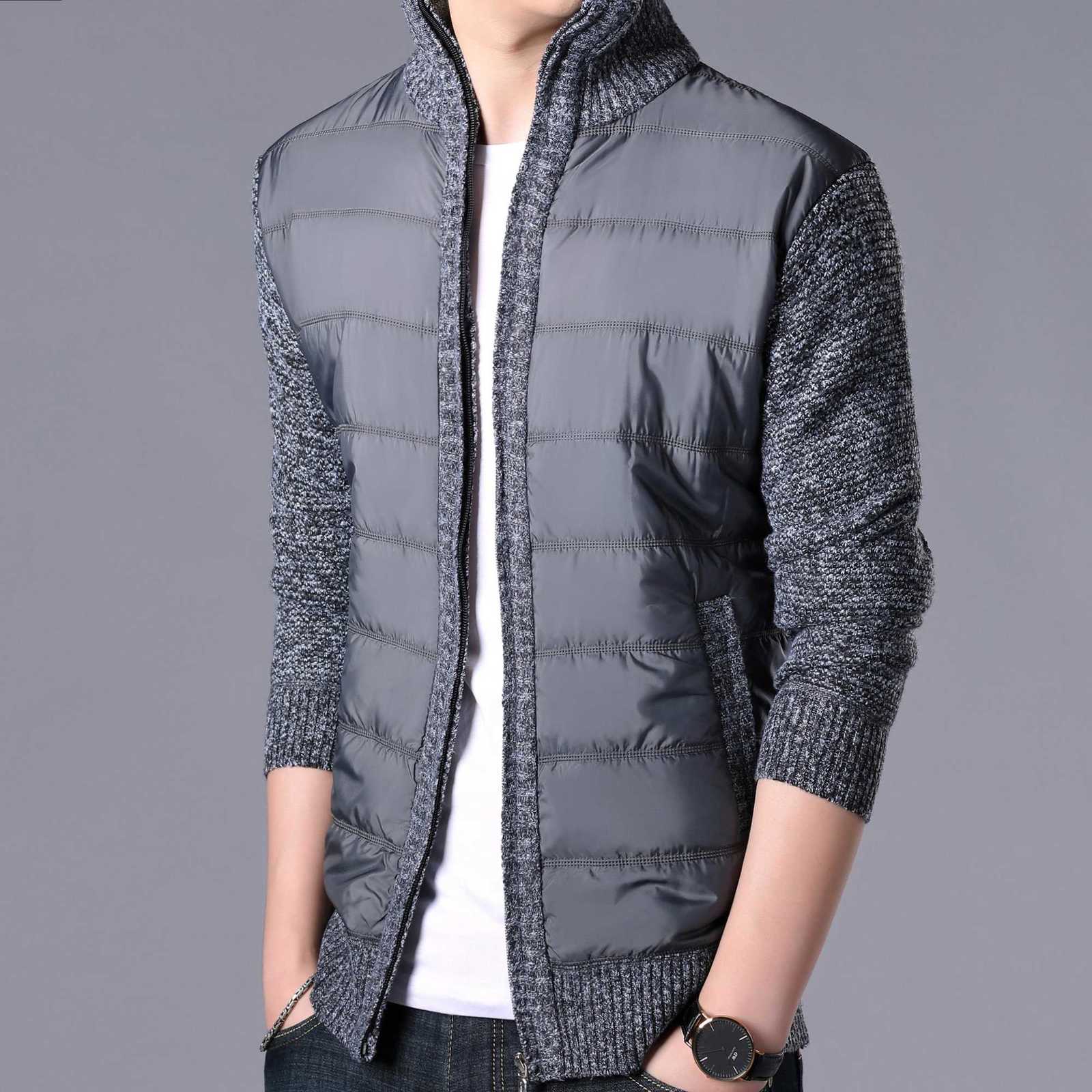 Men's Thick Sweater Coat Male Autumn Winter Parkas Patchwork coat Zipper Cardigans Man Jacket Outerwear 211008