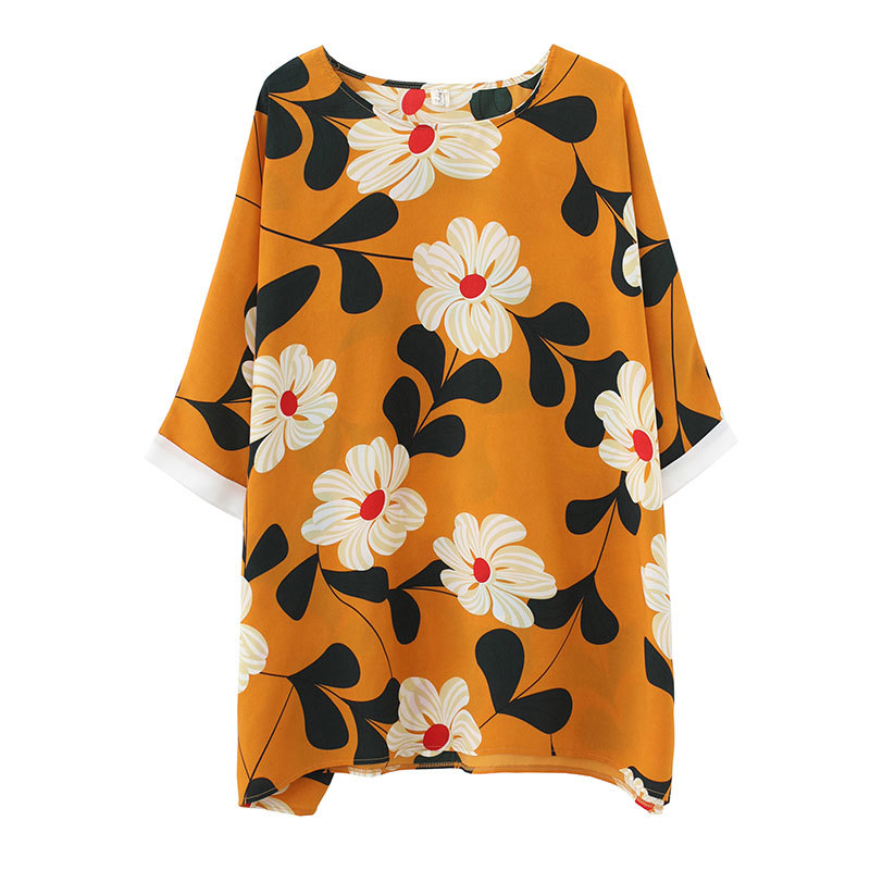 Plus Size Women T-shirt Summer Loose Batwing Sleeve Flower Print Large Tshirts Femme Vintage Casual Tops Tees Big H888 210512