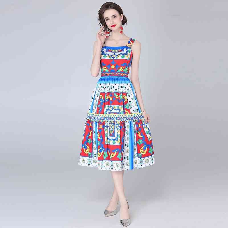 Banulin Summer Women Runway Dress Spaghetti Strap Vintage es Square Collar Floral Print Party Midi N61143 210603, Blue
Banulin Summer Women Runway Dress Spaghetti Strap Vintage es Square Collar Floral Print Party Midi N61143 210603, Blue