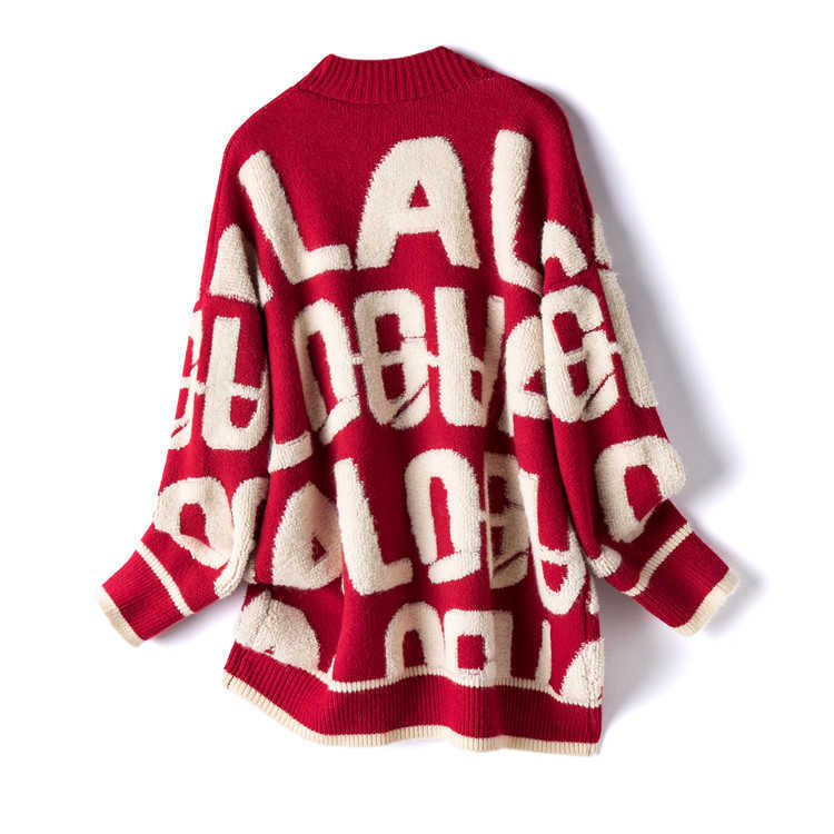 H.SA Women Casual Sweater Cardigans Long Sleeve Letters Caridgan Female Knitted Jacket Appliques Oversized Sweater Coats 210716