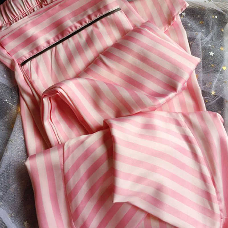 Satin Pajamas for Women Set Summer Autumn Silk Sleepwear Long Sleeved Turn-down Collar Nightwear Pjs Lounge Wear Drop 210924