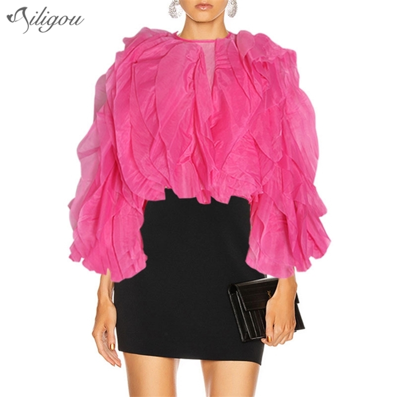 Elegant Patchwork Ruffles Chiffon Top Women O Neck Lantern Long Sleeve Loose Shirt Female Clothing Fashion 210525, Black
Elegant Patchwork Ruffles Chiffon Top Women O Neck Lantern Long Sleeve Loose Shirt Female Clothing Fashion 210525, Black