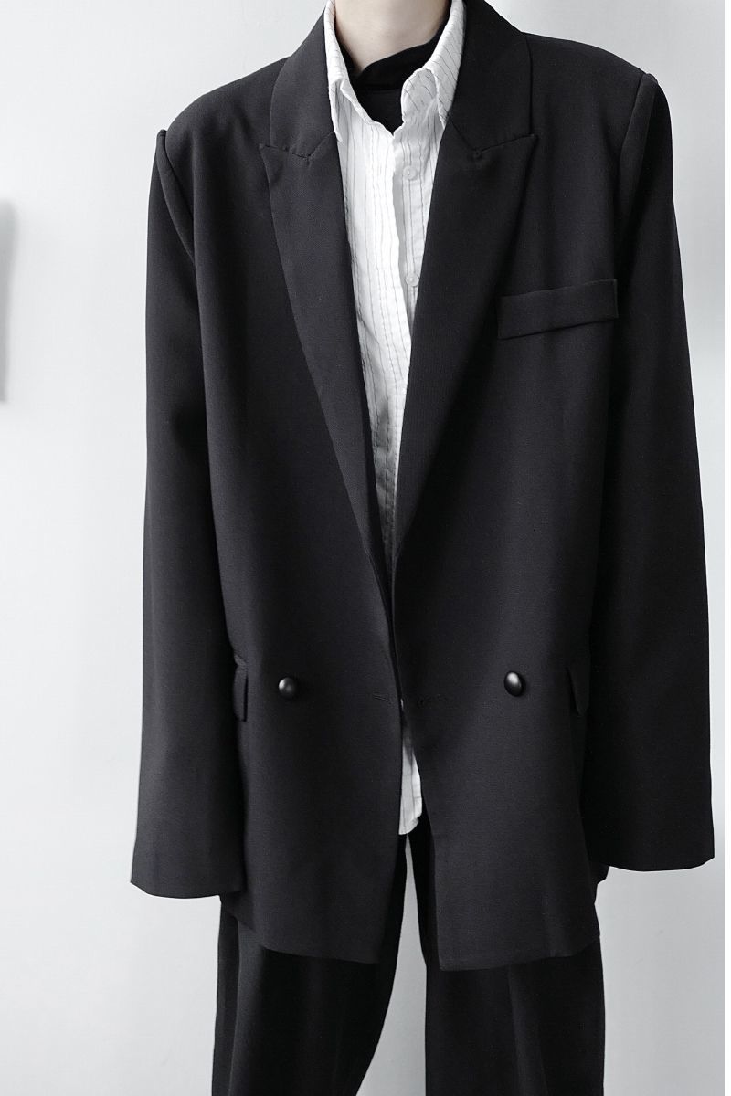 IEFB Men's Wear Spring Oversize Loose Double Breasted Blazers Fashion Loose Black White Big Size Suit Coat Male 9Y4025 210524