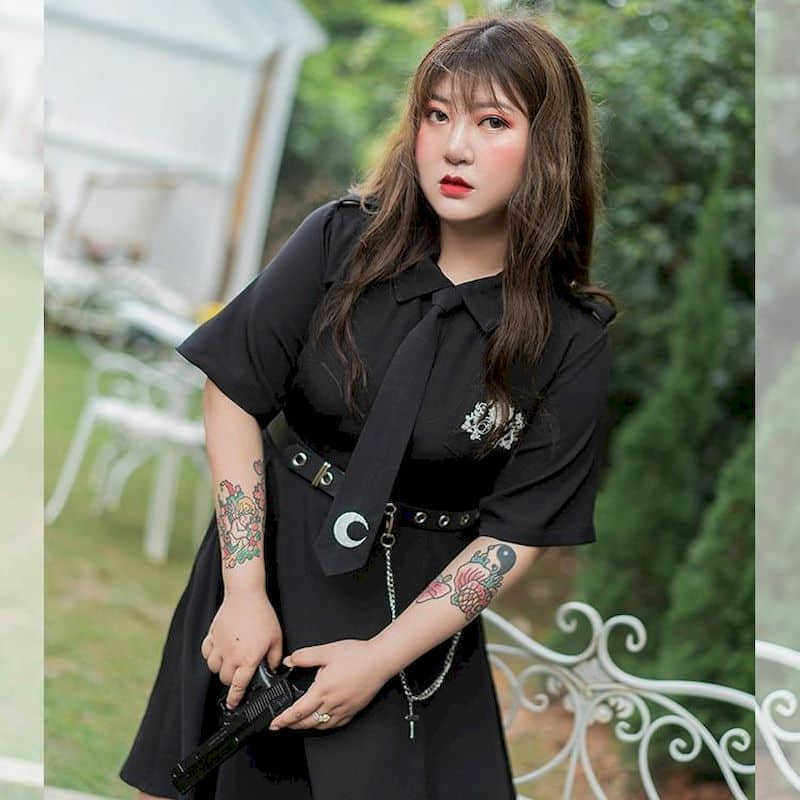 summer plus size women's net red fat sister cover meat thin dress female age reduction black mid-length skirt 210526