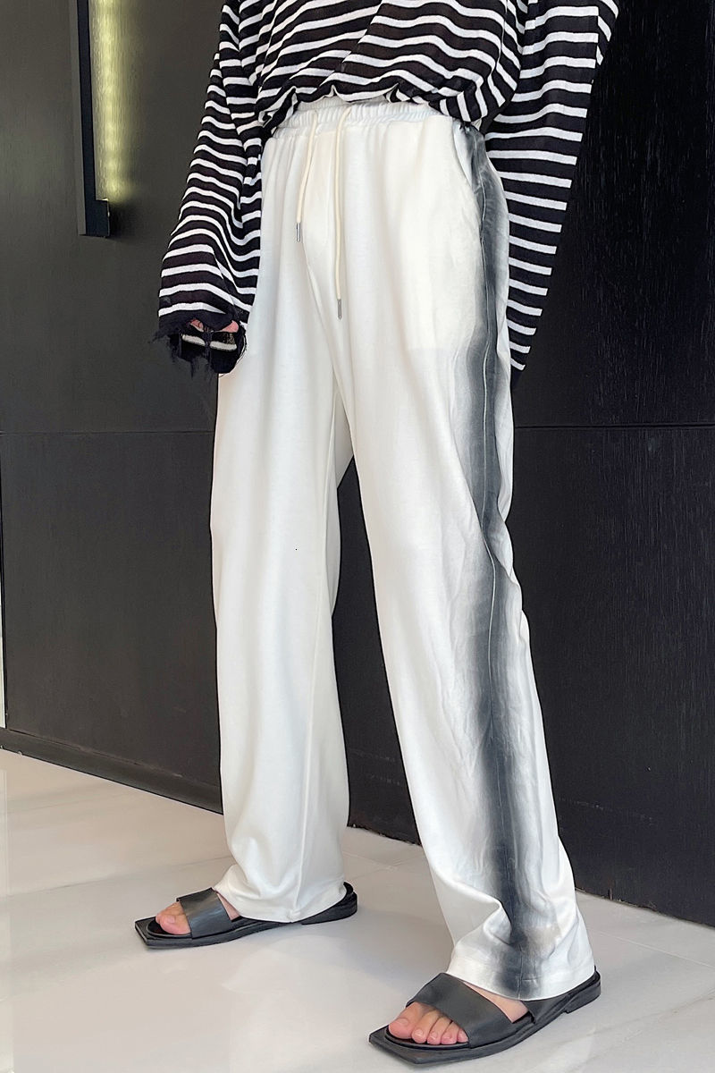IEFB Summer Solid Side Painted Pattern Casual Pants For Men Drawstring Elastic Waist Sportswear Trousers Male 9Y7269 210524