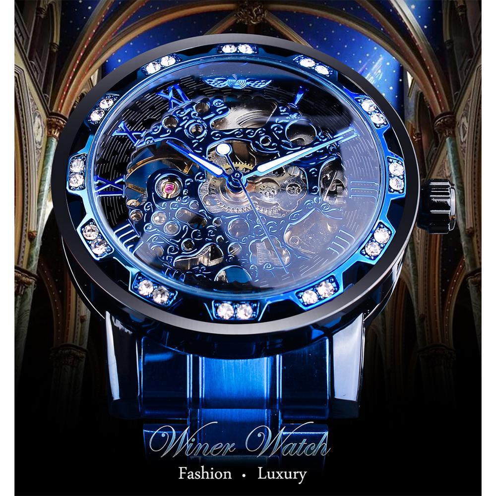 Wrist watch Winner Transparent Diamond Mechanical Blue Stainless Steel Skeleton Watch Top Brand Luxury Business Luminous Male Clock, Slivery;brown
Wrist watch Winner Transparent Diamond Mechanical Blue Stainless Steel Skeleton Watch Top Brand Luxury Business Luminous Male Clock, Slivery;brown
