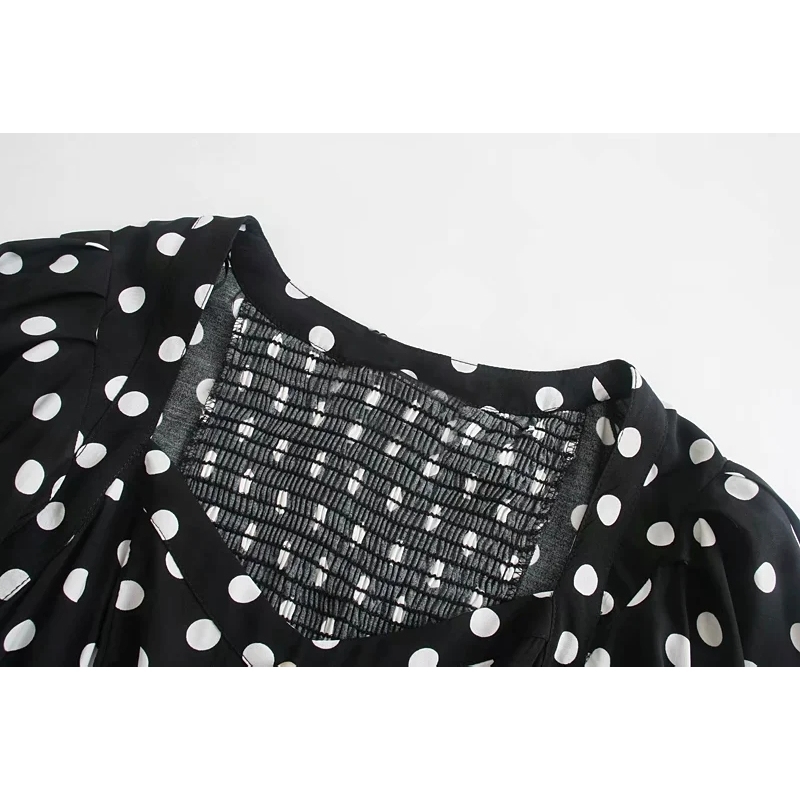 vintage women shirts summer fashion black blouses polka dot casual short dresses square collar girls 210527