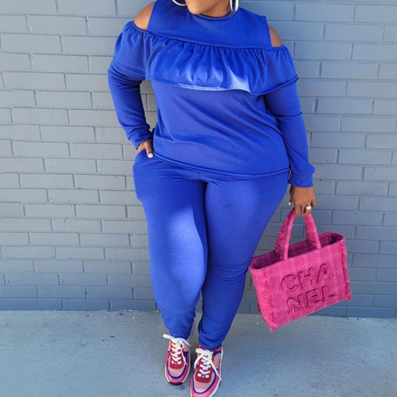 Plus Size Tracksuits Clothes Women's Solid Color Sports Fashion Sexy Off-the-shoulder Tops Stretch Street Wear Two Piece Sets Wholesale, Black
Plus Size Tracksuits Clothes Women's Solid Color Sports Fashion Sexy Off-the-shoulder Tops Stretch Street Wear Two Piece Sets Wholesale, Black